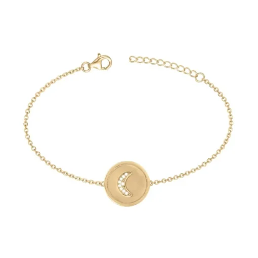 Bracelet Femme croissant de lune PLAQUE OR jaune et Oxydes