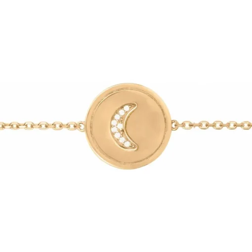 Bracelet Femme croissant de lune PLAQUE OR jaune et Oxydes