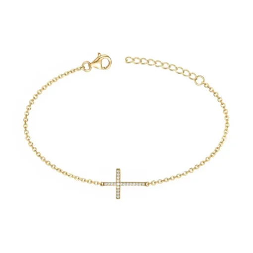 Bracelet Femme Croix PLAQUE OR jaune et Oxydes