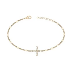Bracelet Femme Croix PLAQUE OR jaune et Oxydes