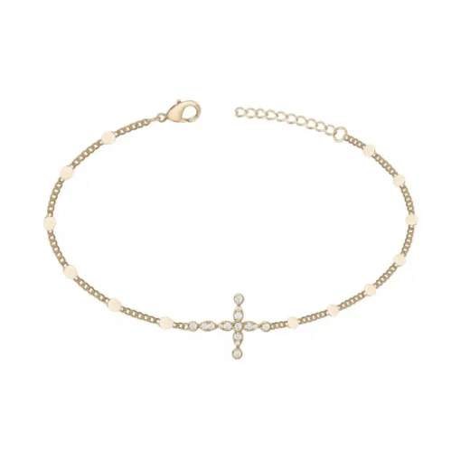 Bracelet Femme Croix PLAQUE OR jaune et Oxydes