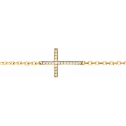 Bracelet Femme Croix PLAQUE OR jaune et Oxydes