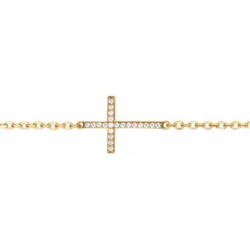 Bracelet Femme Croix PLAQUE OR jaune et Oxydes