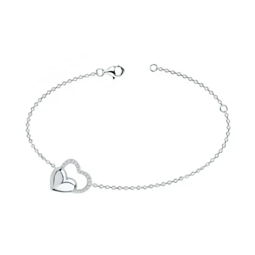 Bracelet Femme double coeurs EDORA ARGENT 925/1000 et Oxydes