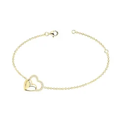 Bracelet femme double coeurs EDORA PLAQUE OR et oxydes