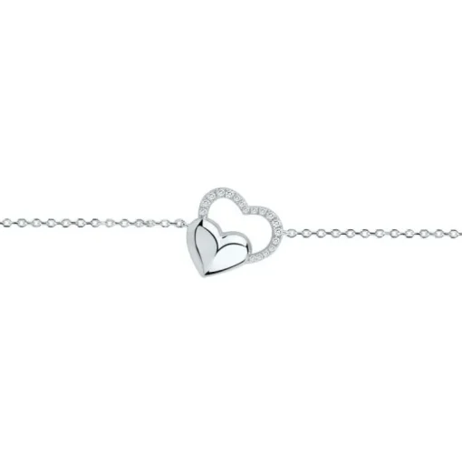 Bracelet Femme double coeurs EDORA ARGENT 925/1000 et Oxydes