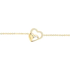 Bracelet femme double coeurs EDORA PLAQUE OR et oxydes