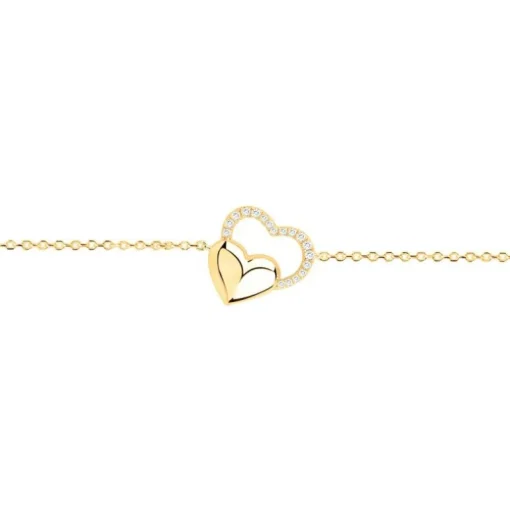 Bracelet femme double coeurs EDORA PLAQUE OR et oxydes