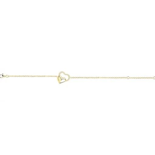 Bracelet femme double coeurs EDORA PLAQUE OR et oxydes