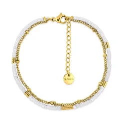 Bracelet Femme Double Rang EDORA Acier Doré et Cristaux EDO433986