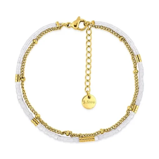 Bracelet Femme Double Rang EDORA Acier Doré et Cristaux EDO433986