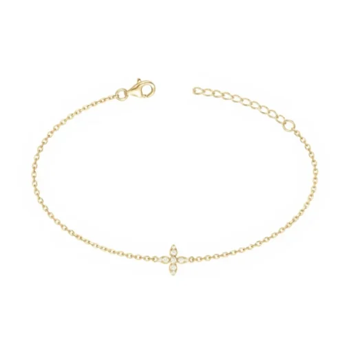 Bracelet Femme Fleure PLAQUE OR jaune et Oxydes