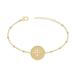 Bracelet Femme Fleure PLAQUE OR jaune et Oxydes