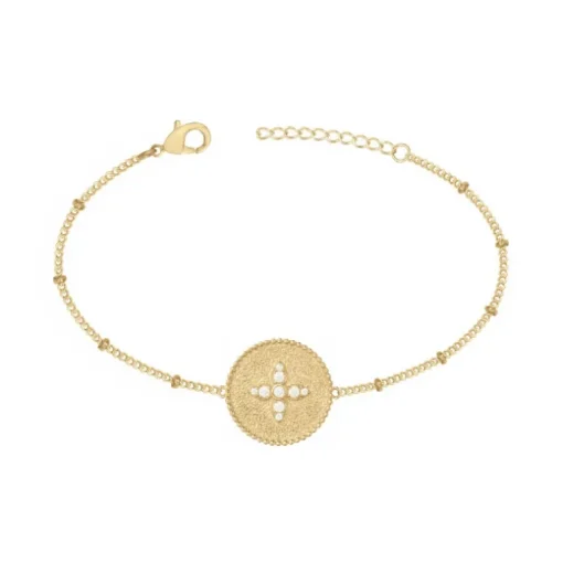 Bracelet Femme Fleure PLAQUE OR jaune et Oxydes