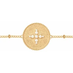 Bracelet Femme Fleure PLAQUE OR jaune et Oxydes
