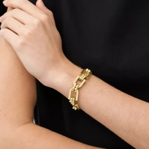 Bracelet Femme Fossil Heritage D-Link Acier doré et Brillants JF04582710