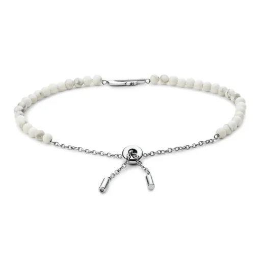 bracelet femme fossil Wellness acier argenté et Howlite blanche