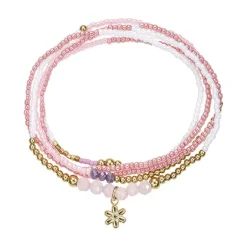 Bracelet Femme GO MADEMOISELLE Pierres Naturelles Roses et Acier Doré