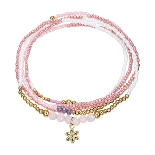 Bracelet Femme GO MADEMOISELLE Pierres Naturelles Roses et Acier Doré