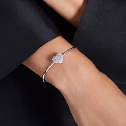 Bracelet Femme Jonc Coeur Swarovski Idyllia Métal Argenté et Cristaux 5684385