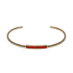 Bracelet Femme Jonc FLOWERS FOR ZOE Métal Doré et Cuir Rouge