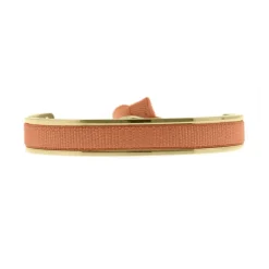 Bracelet Femme Jonc Ruban INTERCHANGEABLE Métal Doré et Satin Orange