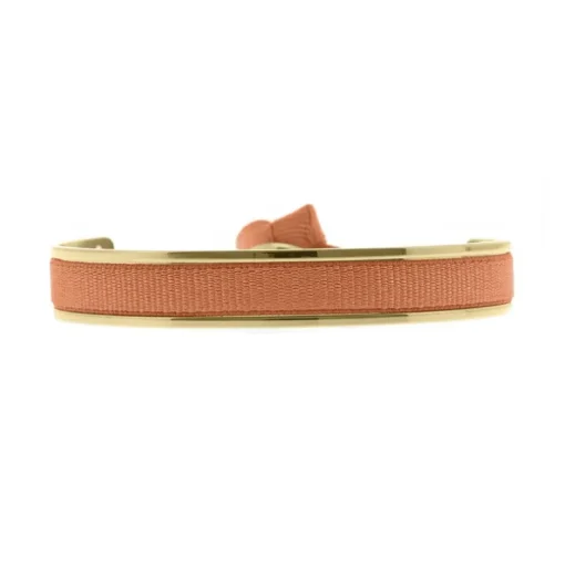 Bracelet Femme Jonc Ruban INTERCHANGEABLE Métal Doré et Satin Orange