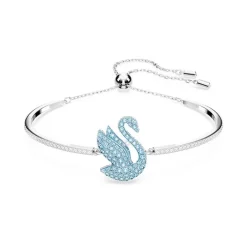 Bracelet Femme Jonc SWAROVSKI ICONIC SWAN BLEU Métal Rhodié Blanc