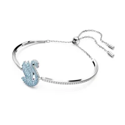 Bracelet Femme Jonc SWAROVSKI ICONIC SWAN BLEU Métal Rhodié Blanc