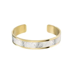 bracelet femme manchette Louise's Garden Fougère Blanc et Noir acier doré