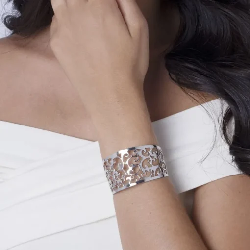 Bracelet femme Manchette arabesque PHEBUS Acier argenté
