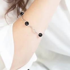 Bracelet Femme Ondulé EDORA Acier et Céramique Noire