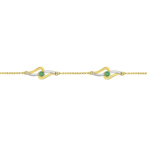 Bracelet Femme OR 375/1000 Bicolore et Emeraudes