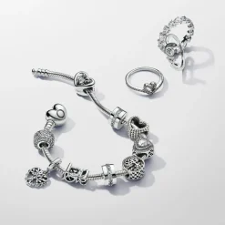 Bracelet Femme Pandora ARGENT 925/1000 Maille Serpent Fermoir Cœur 590719-20