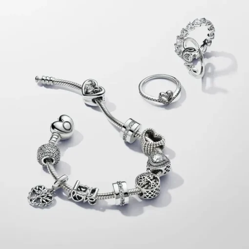 Bracelet Femme Pandora ARGENT 925/1000 Maille Serpent Fermoir Cœur 590719-20