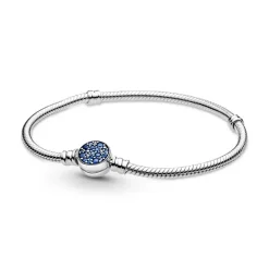 Bracelet Femme PANDORA MAILLE SERPENT 19 CM FERMOIR MÉDAILLON BLEU SCINTILLANT Argent 925/1000