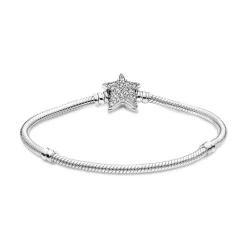 Bracelet Femme PANDORA MAILLE SERPENT 17CM FERMOIR ÉTOILE ASYMÉTRIQUE Argent 925/1000