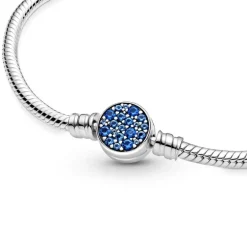 Bracelet Femme PANDORA MAILLE SERPENT 18 CM FERMOIR MÉDAILLON BLEU SCINTILLANT Argent 925/1000