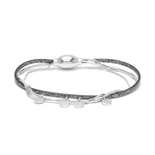 Bracelet Femme Rosalie Argent sparkling FLOWERS FOR ZOE Cuir et Métal Argenté