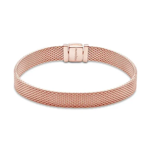 Bracelet Femme Taille 17CM PANDORA REFLEXIONS MAILLE TISSÉE Doré Rose 14 Carats