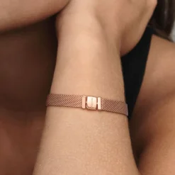 Bracelet Femme Taille 18CM PANDORA REFLEXIONS MAILLE TISSÉE Doré Rose 14 Carats
