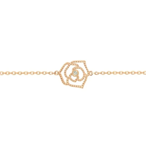 Bracelet Femme Rose Perlée La Garçonne PLAQUE OR et Diamant