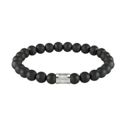 bracelet homme BOSS acier argenté et perles