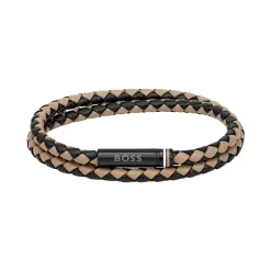 Bracelet Homme BOSS ARES Cuir Bicolore Brun et Noir