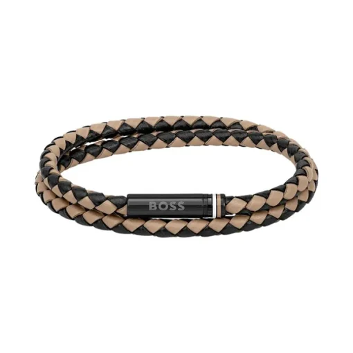 Bracelet Homme BOSS ARES Cuir Bicolore Brun et Noir