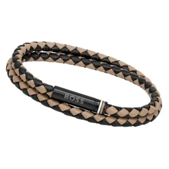Bracelet Homme BOSS ARES Cuir Bicolore Brun et Noir