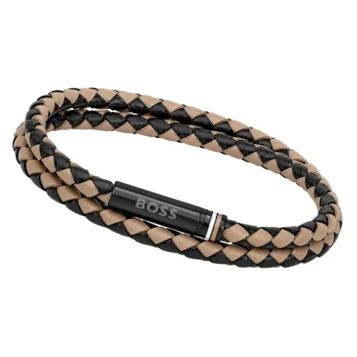 Bracelet Homme BOSS ARES Cuir Bicolore Brun et Noir