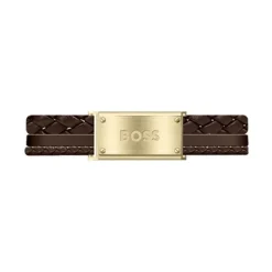 Bracelet Homme BOSS GALEN Acier Doré et Cuir Brun
