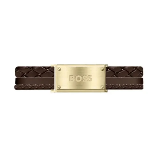 Bracelet Homme BOSS GALEN Acier Doré et Cuir Brun