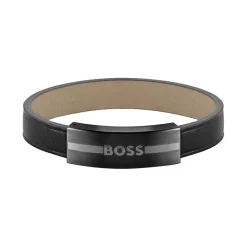 Bracelet Homme BOSS LUKE Cuir Noir Acier Noir